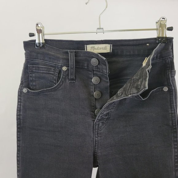 Madewell 10" High Rise Skinny Ankle Button Front Raw Hem Jean, Faded Black Grey - Picture 7 of 11